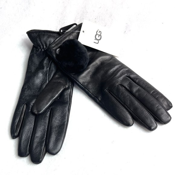 NWT AUC UGG Sheepskin Leather Pom Gloves M - Picture 4 of 8